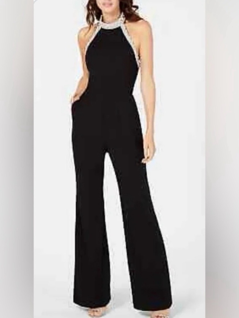 Adrianna Papell Black Jumpsuit with Beaded Neckline